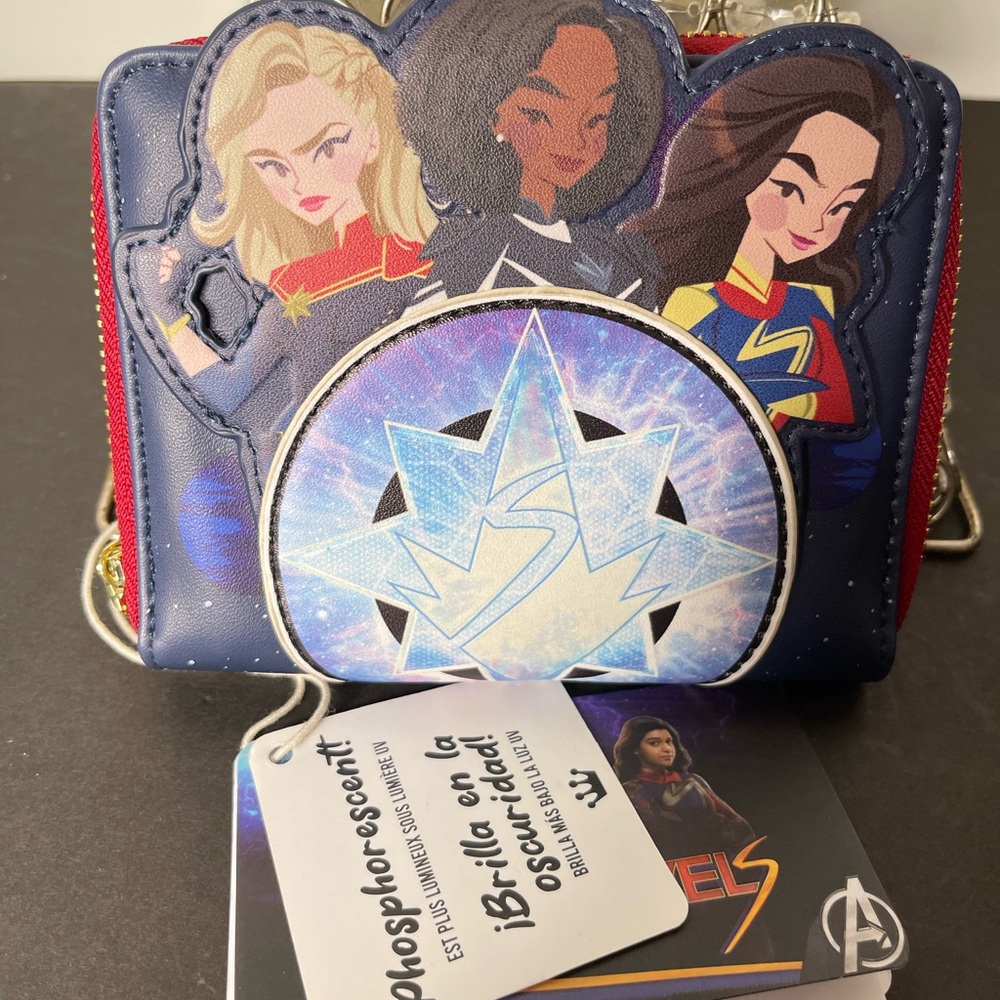 THE MARVELS Loungefly Blue and Red Wallet with Gold Accents